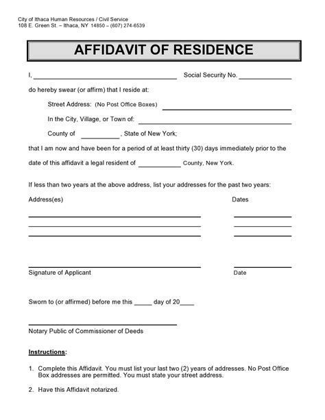 Affidavit of Residency Letter Template