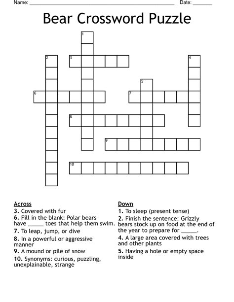 Bear For One Crossword Happy Puzzling