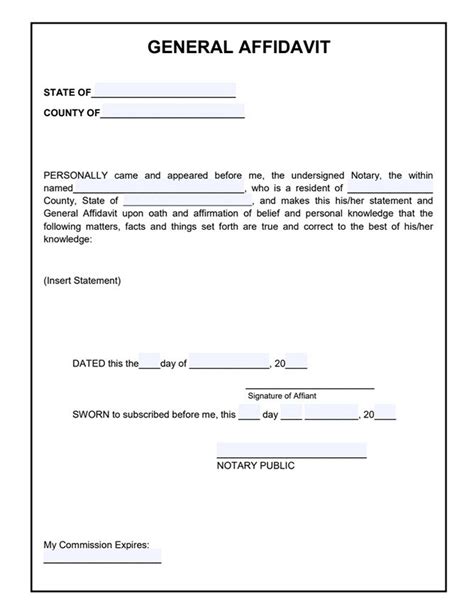 General Affidavit Letter Template