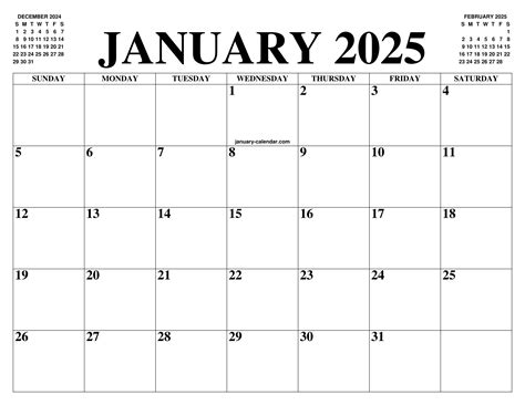January 2025 Calendar Printable