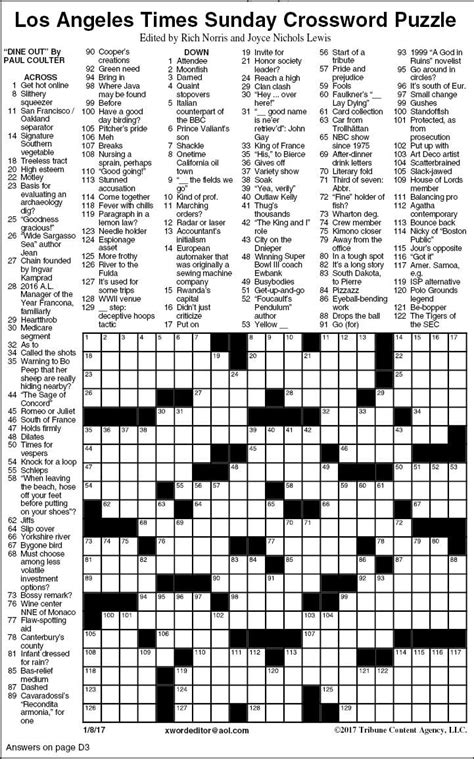 LA Times Sunday Crossword Format