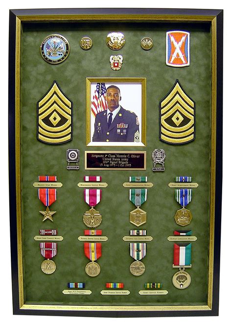 A military shadow box with medals and insignia
