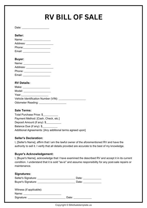 RV Bill of Sale Template