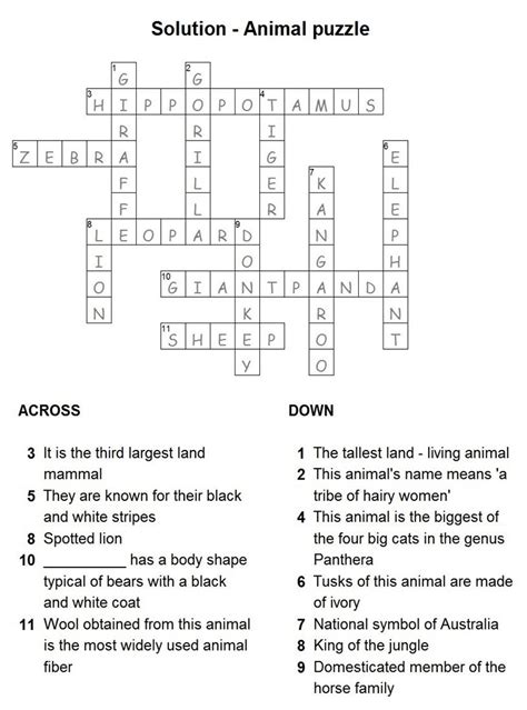 Solution To Animal Crossword