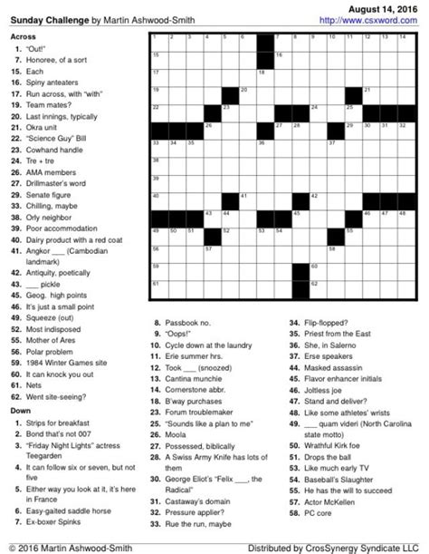 Wapo Sunday Crossword Thematic Clues