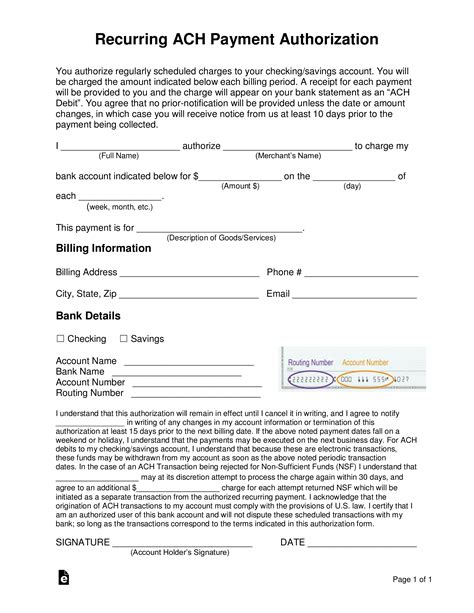 ACH Recurring Payment Form Template