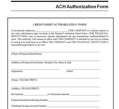 ACH Return Form Template