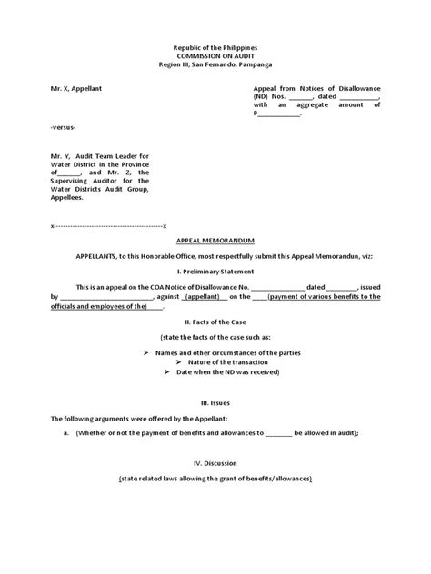 Appellate Memorandum of Law Template