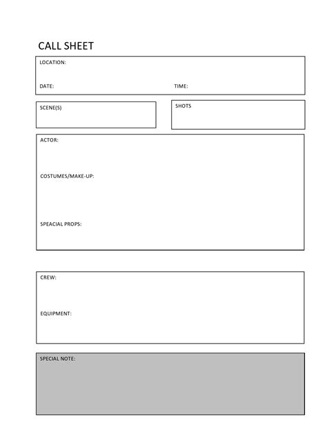 basic call sheet template