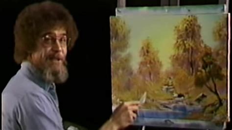 Bob Ross painting a landscape