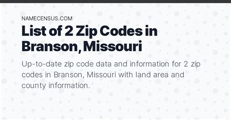 Branson MO Zip Code Guide