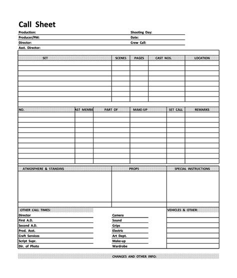 call sheet templates