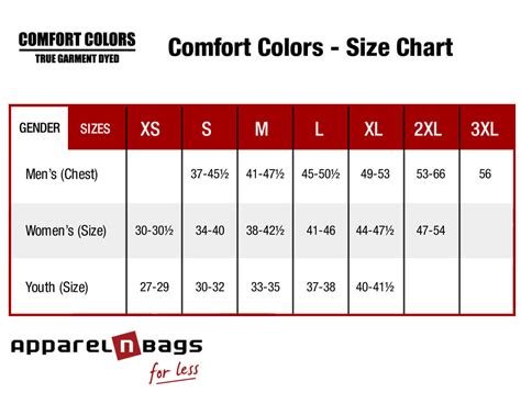 Comfort Colors Size Chart