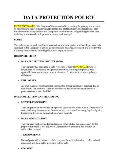 data protection policy template