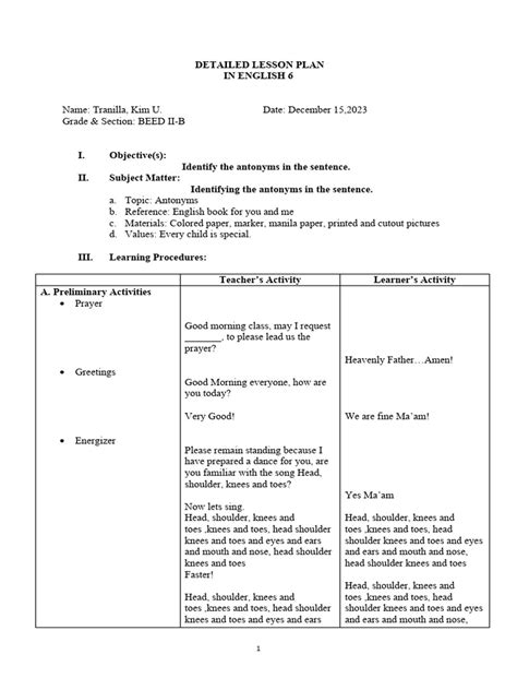 Detailed Lesson Plan Template