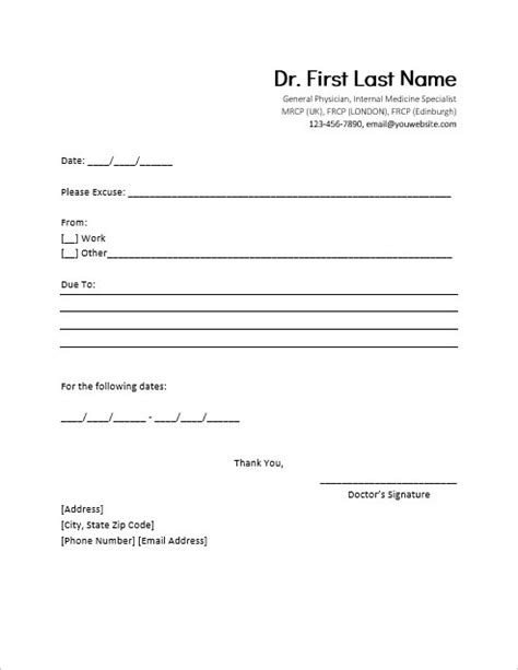 doctor note template