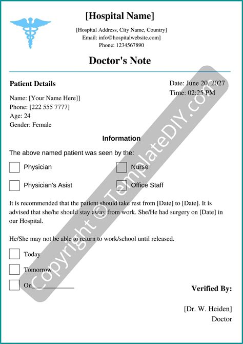 Doctor's Note for Surgery