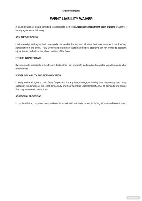 Event Liability Waiver Form Template