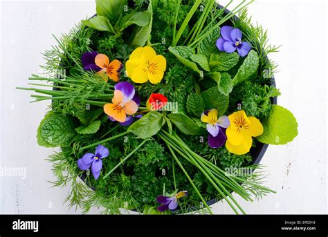 Fresh herbs and edible flowers