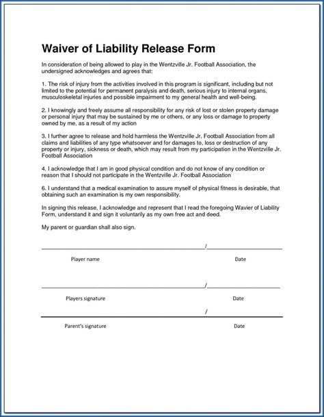 General Liability Waiver Form Template