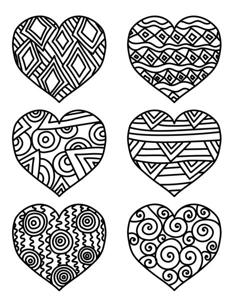 Heart coloring sheets for kids and adults