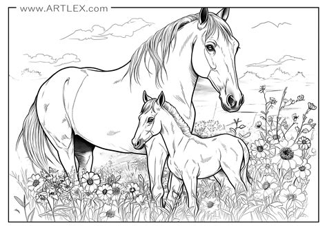 Horse scenes coloring pages for kids