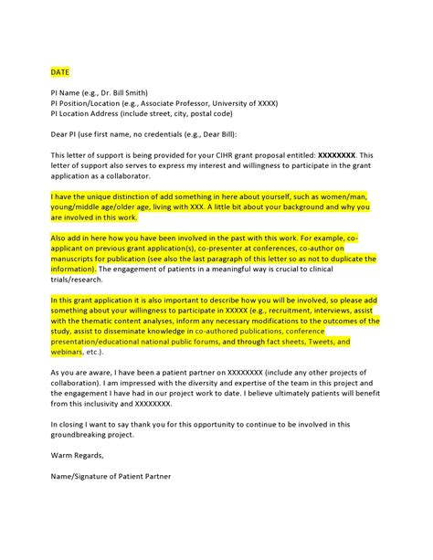 Letter of Support Example