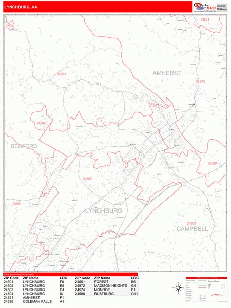 Lynchburg VA Zip Code Map