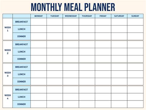 Meal Planning Calendar