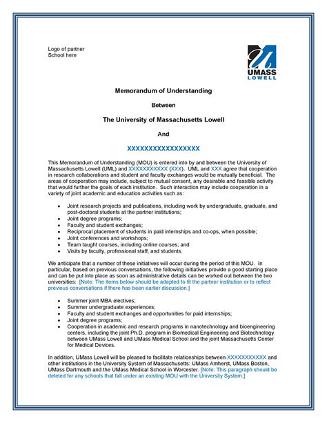 Memorandum of Understanding Template