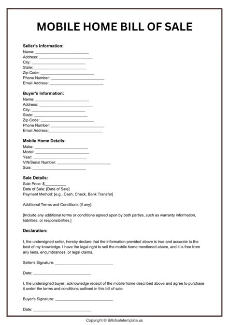 Mobile Home Bill of Sale Template