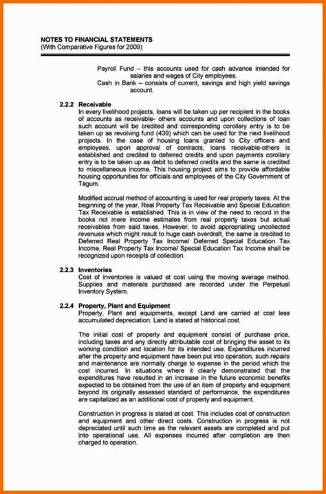 Notes to the Financial Statements Template