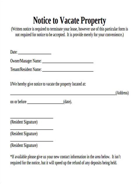 Notice to Vacate Forms