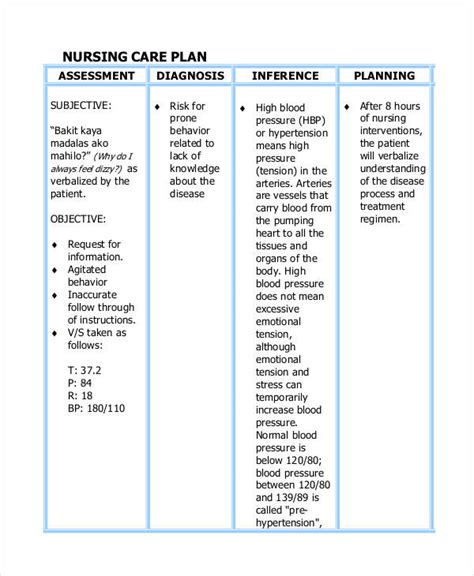 nursing care plan example