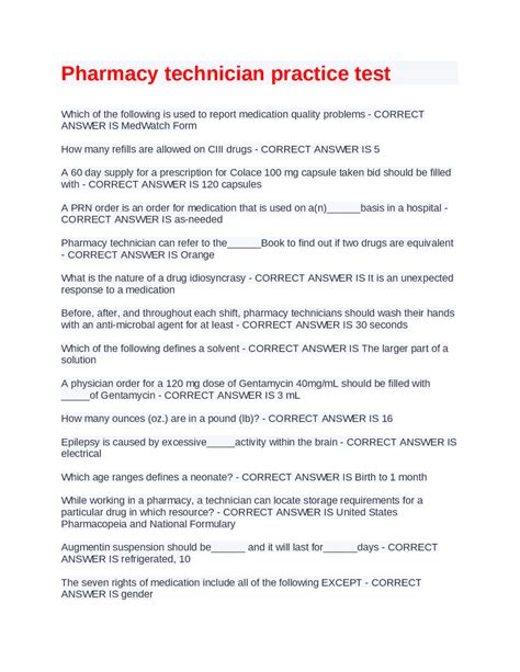 Pharmacy Technician Exam Format