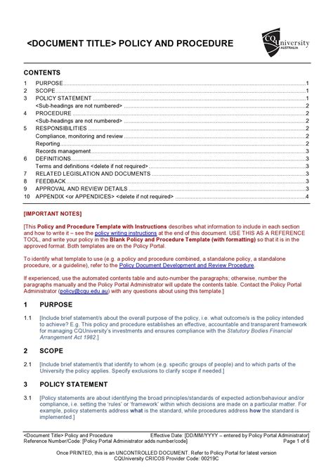 policy procedure templates