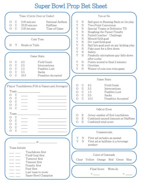 Prop Bet Pool Template
