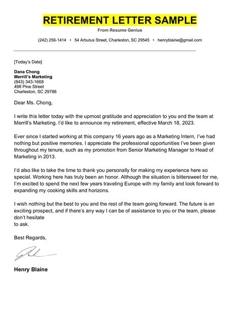 Retirement Letter with Request for Retirement Package Information