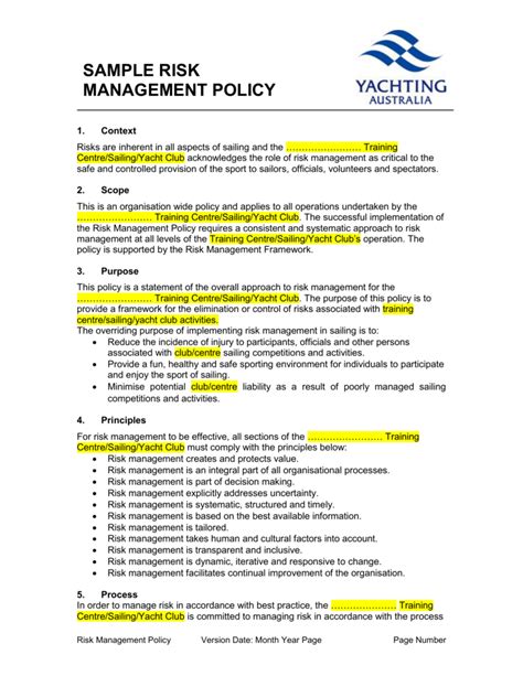 risk management policy template