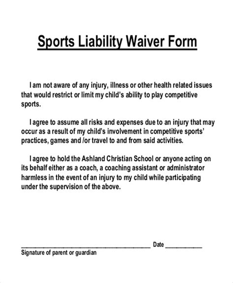 Sports Liability Waiver Form Template