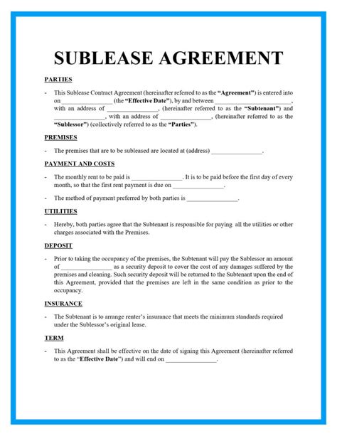 Sublease Contract Template