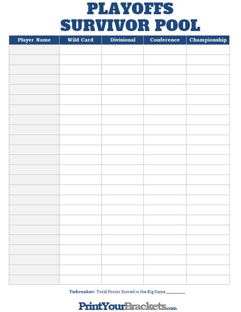 Survivor Pool Template