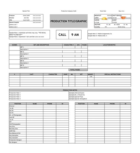 wrap call sheet template